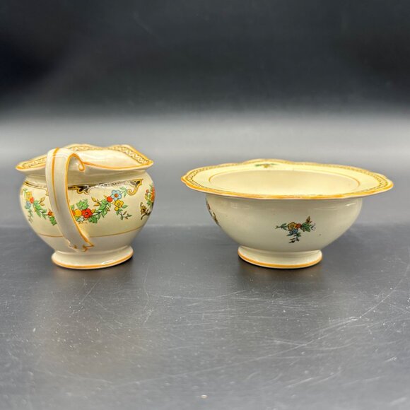 Vintage Floral Creamer Sugar Bowl Set 1920s Art Nouveau John Maddock & Sons - Picture 3 of 10